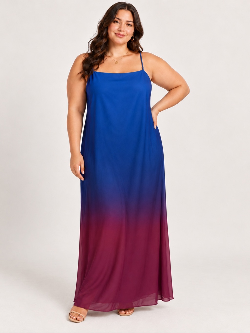 NWT Eloquii Size 20 Blue Burgundy Ombre Maxi Slip Dress Draped Formal Feminine